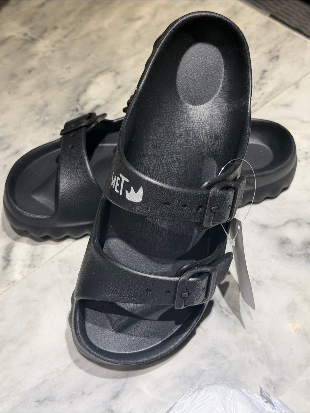 Women’s Black Dual-Buckle Slide Sandals